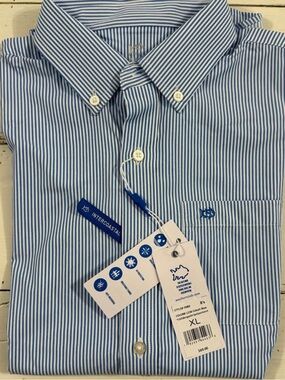 Southern Tide Boy’s Blue and White Striped Button-Down Shirt